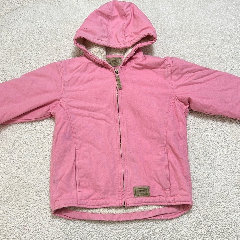 C.E Schmidt Workwear Pink Chore Coat Hooded Canvas Outdoor Youth M 10-12